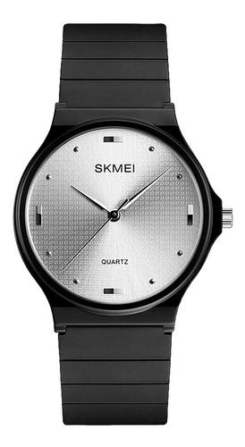 Reloj Unisex Skmei 1421 Minimalista Elegante Clasico Color de la malla Negro Color del bisel Negro Color del fondo Plateado