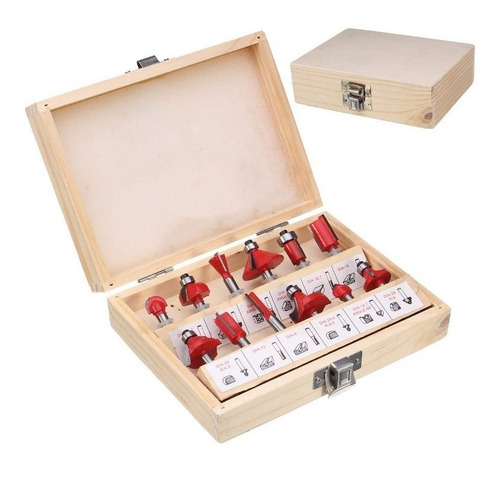 Set De 12 Brocas De Fresadora + Caja De Madera 