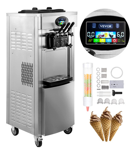 Máquina Helado Suave Comercial 2200w 3 Sabores 5.3-7.4 Gal/h