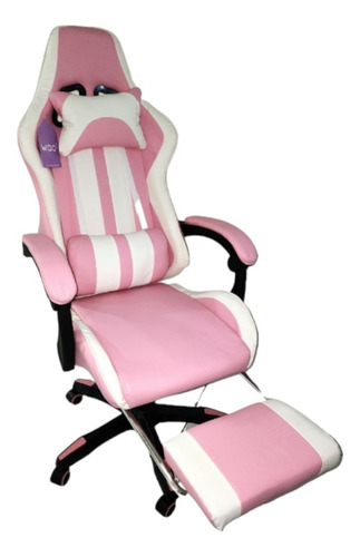 Silla Gamer  Rosa Con Blanco Ergonómica Reposa Pies Rosa 1g