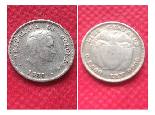 Moneda 10 Centavos, Plata. 1938.