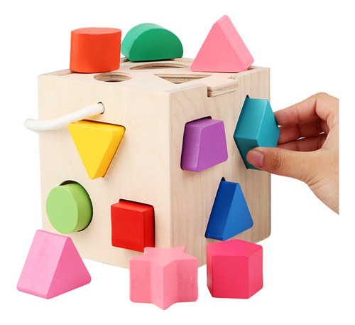Juego Didáctico Bebé Montessori Cubo De Madera Educativo Color Modelo de formas