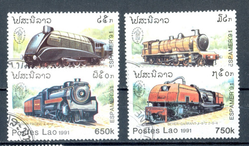 Estampillas De Trenes Ferrocarril Laos 1991
