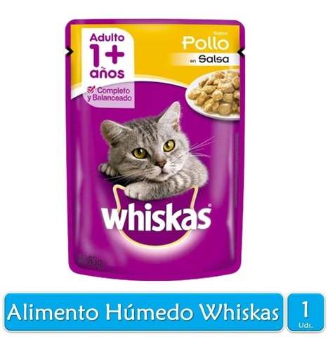 Imagen 1 de 2 de Whiskas Alimento Húmedo Para Gato Adulto Pollo 85g X1 Sobre