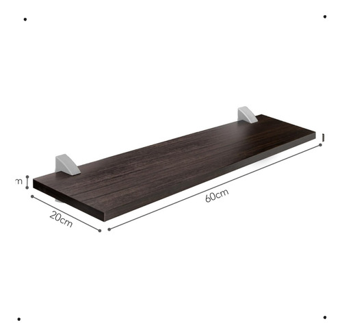 Prateleira Com Suporte Prata 1.5x20x60cm Compacta Prat-k