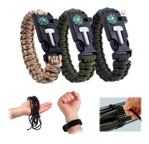 Combo X3 Supervivencia Paracord Silbato Pedernal Pulseras