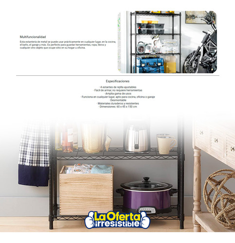 Estantería Rack Metálico Decoteam 4 Estantes Ajustable