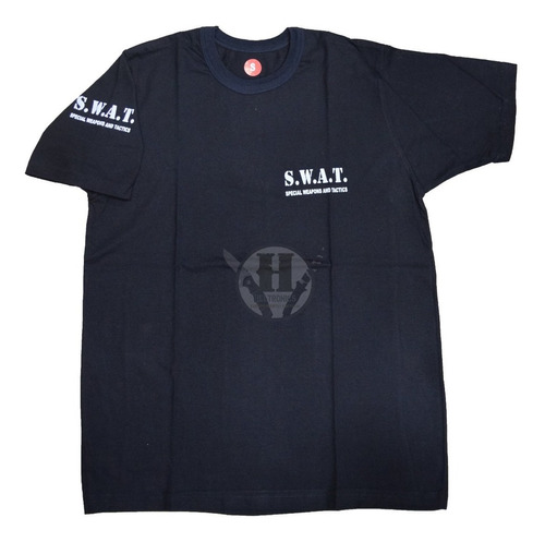 Remera Tactica Negro Swat Estampada Police Talles