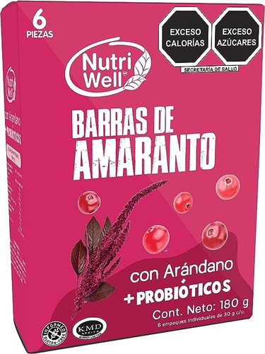 Nutriwell Barras De Amaranto Con Arándanos 180 Gr 6 Pz/3 Cj