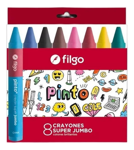 Caja Crayones Super Jumbo Filgo Pinto X8 Colores No Toxico