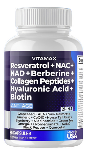 Resveratrol Nad Nac Acido Hialuronico Biotin Importado Envio Sin Sabor