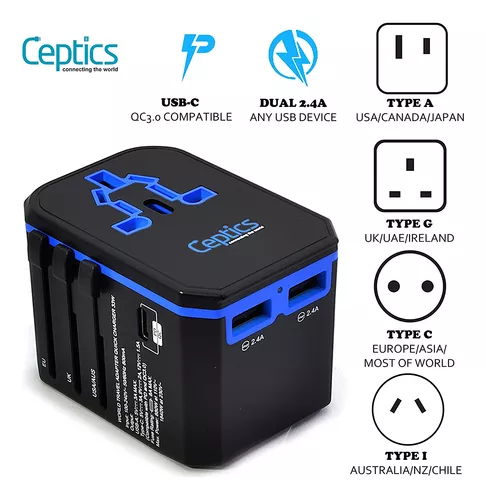 Ceptics Adaptador de viaje de 3 salidas tipo G para Reino Unido, Hong Kong