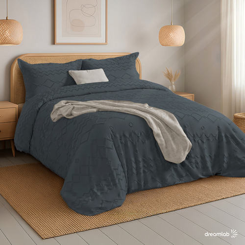 Juego de Funda Para Edredon Duvet con Textura Dreamlab, Tamaño Matrimonial, Color Grafito