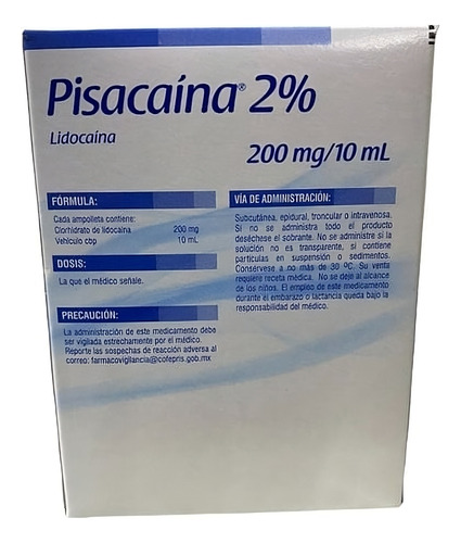 Pisacaina PISACAINA 2 % SOLUCIÓN INYECTABLE, 10 AMPOLLETAS 10 ML - Laboratorios pisa, s.a. de c.v.