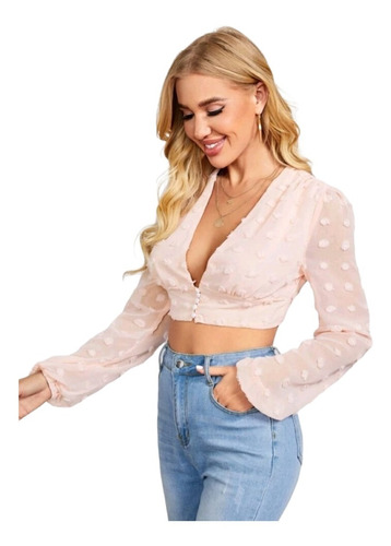 Blusa Para Dama Crop Top Manga Larga Formal