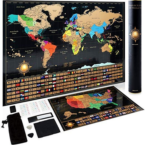 Rascar Mapa Mundial Cartel + Deluxe Estados Unidos Mapa -inc
