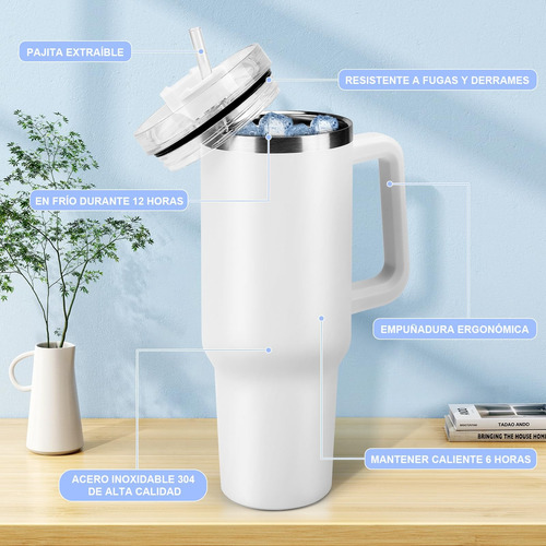 Termo Acero Inoxidable 40oz Vaso Térmico Mantiene Frio Blanco