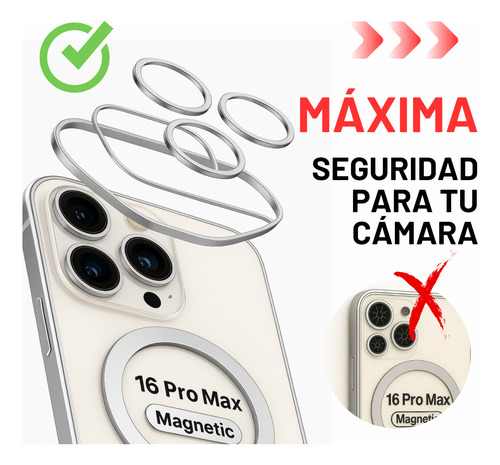 Funda Para Celular Magsafe Compatible Iphone 16 Pro Max Plateado Elegante