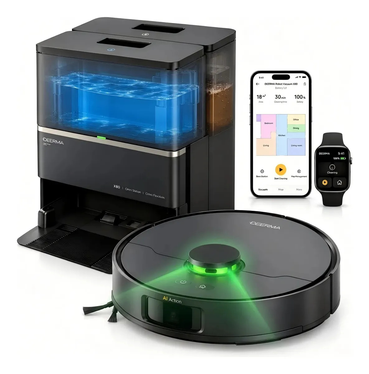 Robot Aspiradora Trapeadora Inteligente Negro 15KPa, Robot de Limpieza con Vaciado Automático 120 Días, Navegación Láser, Brazo Biónico, Secado Térmico 85°C y Cepillo Antienredos D