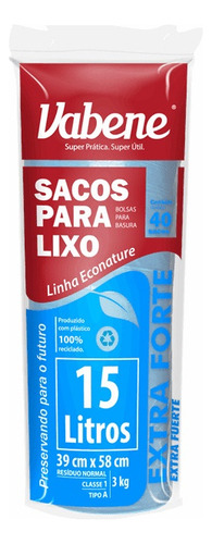 Saco De Lixo Azul 15 Litros 40 Unidades Vabene 2 Pacotes