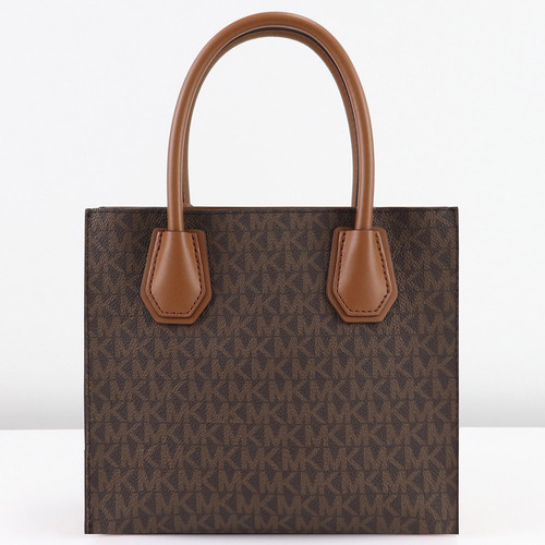 Bolsa Tote Michael Kors Mercer Café Chica Acabado de los herrajes Dorado Color Marrón oscuro Diseño de la tela Liso