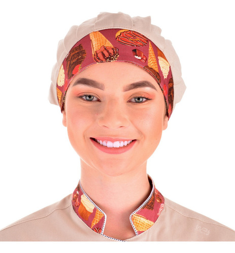 Touca Tipo Gorro Chef De Cozinha Confeiteira Bege Sobremesas