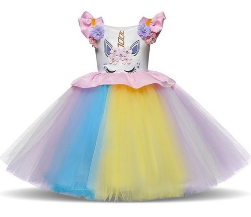 Imagem 3 de 6 de Vestido Aniversário Infantil Unicórnio Arco Iris Tutu