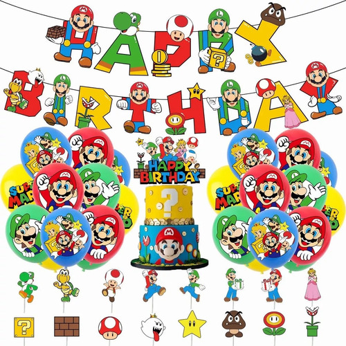 Globos De Fiesta Cumpleaños Decoración Mario Bros Temática