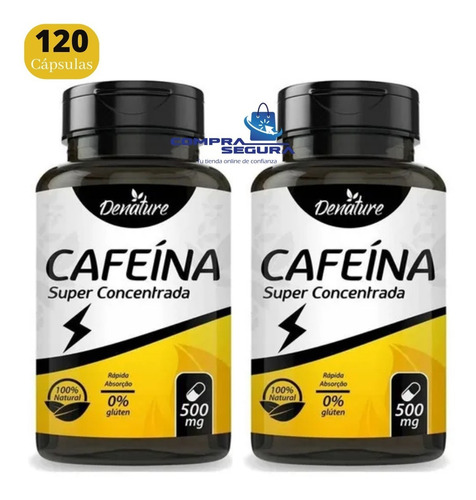 Imagen 1 de 7 de Cafeína Super Concentrada 500mg 120 Cápsula Softgel Denature