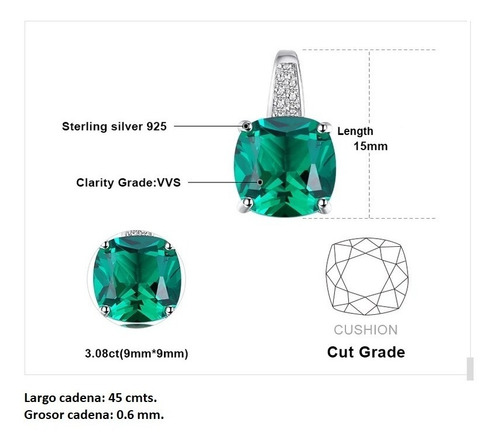 Imagen 4 de 8 de Collar Para Mujer Dama Esmeralda Rusa Zircones En Plata 925