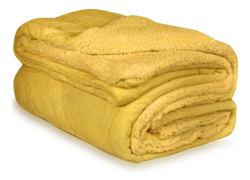Acolchado 2 Plazas Y Media Flannel Corderito Edredón Premium Amarillo Lisa