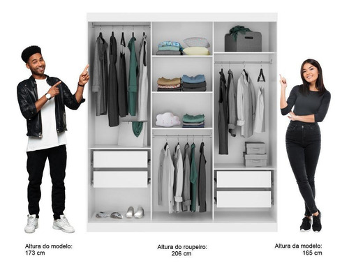 Guarda Roupa Solteiro 3 Portas C/ Espelhos 4 Gavetas Branco