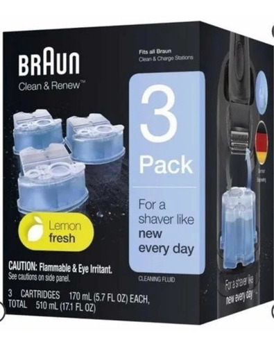 Refil Cartucho Limpeza Barbeador Braun Clean & Renew 3 Unid