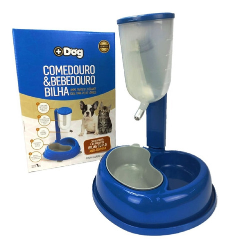 Bebedouro E Comedouro Automático Duplo Para Cães Bilha Azul