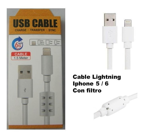 Imagen 1 de 1 de Puntotecno - Cable Lightning A Usb Para iPhone 5/6