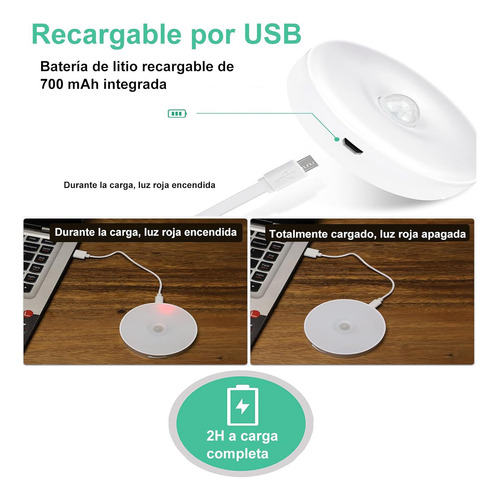 Lámpara Luz Led Sensor De Movimiento Recargable Cálida Fría