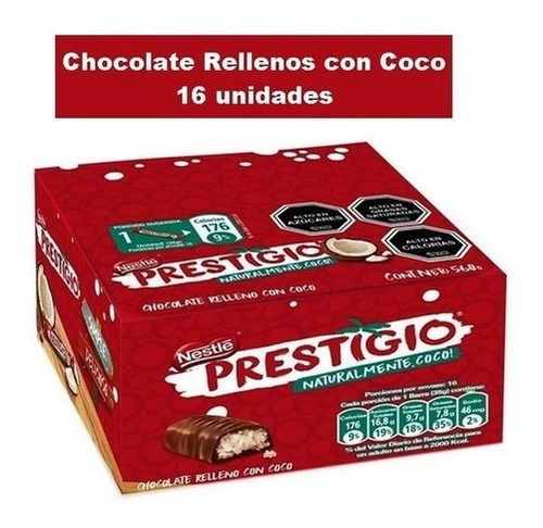 Chocolate Prestigio Relleno Con Coco Caja D 16 Unidades