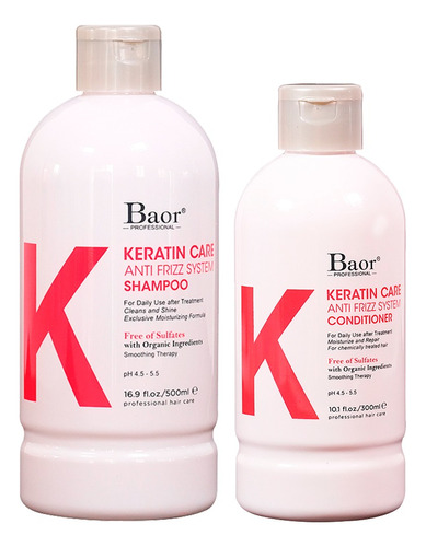 Baor Keratin Care Anti Frizz System Shampoo Y Conditioner