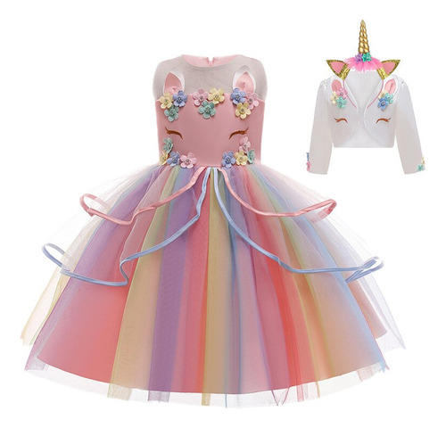 Conjunto De Chaleco De Unicornio Para Niña, Vestido Casual E