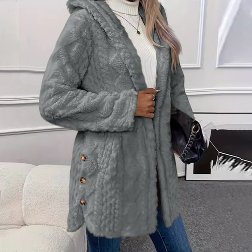 Chaqueta De Punto De Manga Larga Con Capucha De Felpa Para Mujer
