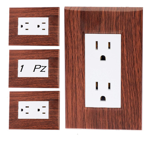 Placa Armada Contacto Doble Duplex Madera Caoba Blanco (1pz)