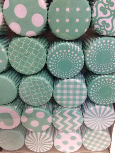 Pirotin Papel N° 10 X 100 Cupcake Verde Aqua Diseño Shabby 