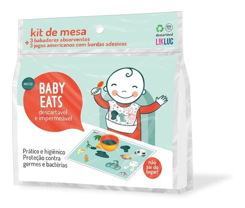 Kit De Mesa Baby Eats Babador + Jogo Americano Descartáveis