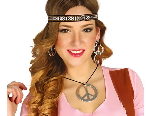 Set Hippie Paz Disfraz Cotillon Cumple Collar Aro Vincha