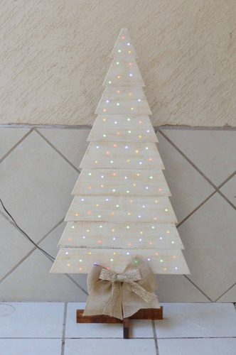 Arbol Pino Navidad Madera Vintage 100 Luces Led Hecho A Mano