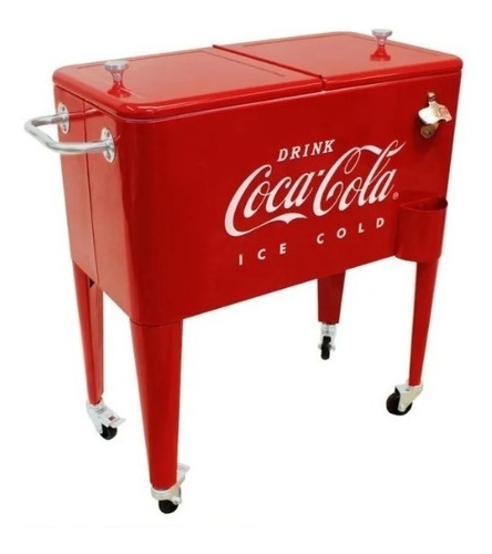 Hielera Coca Cola Con Ruedas Destapador Retro Carrito 56 Lts