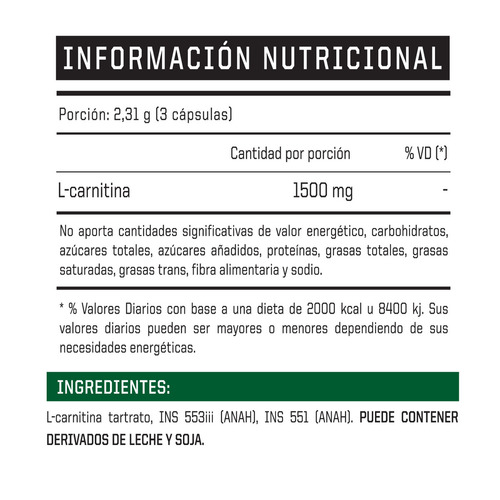 Imagen 2 de 3 de Suplemento en cápsulas ENA Sport Carnitina 1500 Mg en pote de 46.2g 60 un