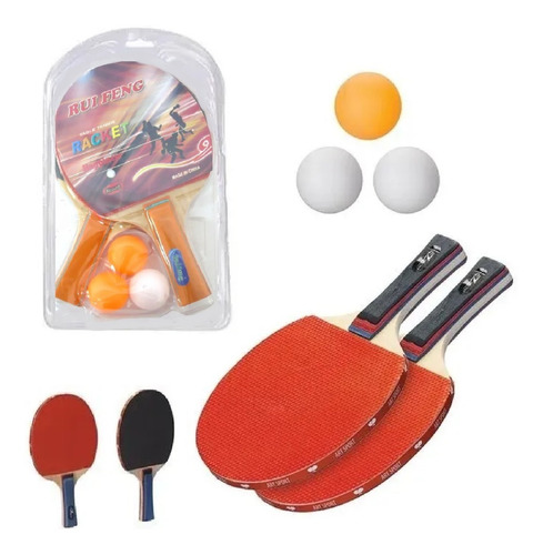 Imagem 1 de 6 de Kit Ping Pong Tênis De Mesa C/ 2 Raquete + 3 Bolinhas Combo