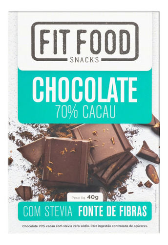 Snacks de Chocolate 70% Cacau com Stevia Sem Glúten 40g Fit Food