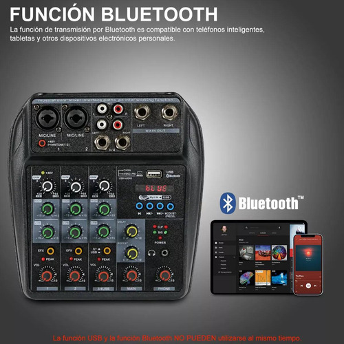 Mezcladora 4 Canales Consola Audio Sonido Tarjeta Mixer Usb